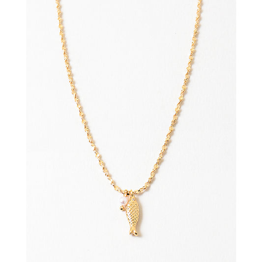 Golden Pearl Fish Necklace