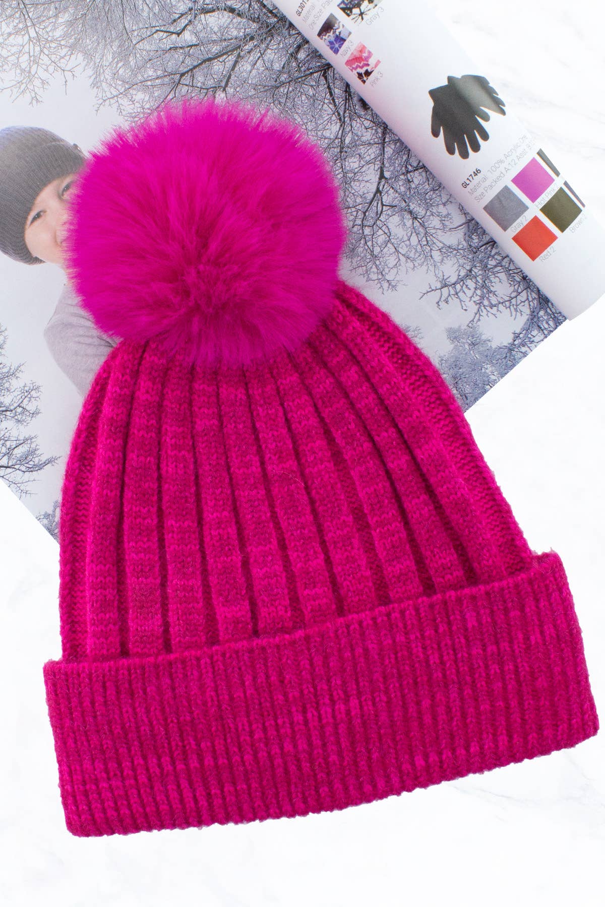 Mixed New Knitted Sweet Woolen Kids Hat: Fuchsia