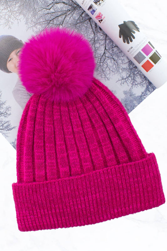 Mixed New Knitted Sweet Woolen Kids Hat: Fuchsia