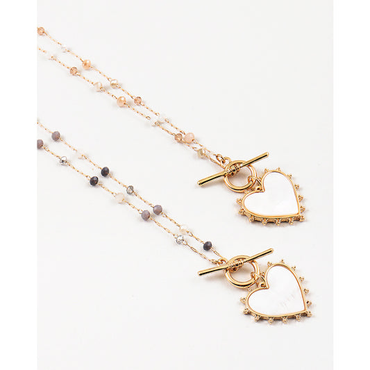 BLUE MIX/ MOTHER OF PEARL HEART NECKLACE