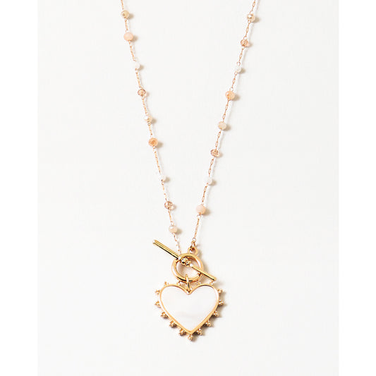 PINK MIX/ MOTHER OF PEARL HEART NECKLACE