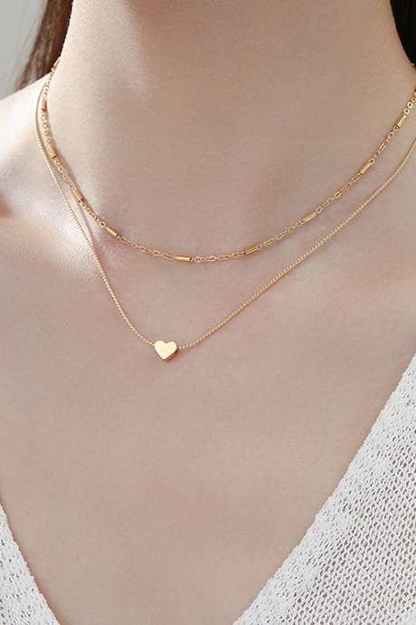 Titanium  Steel Non-tarnish Layered Heart Necklace | Gold