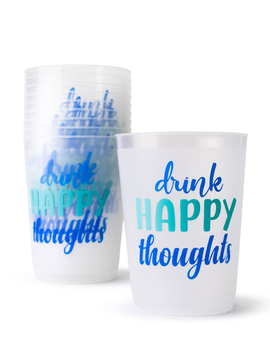 Drink Happy Thoughts Party Cups   Frosted/Blue