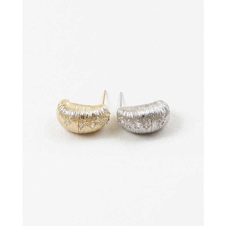 Textured Gemstone Dome Huggie Earring