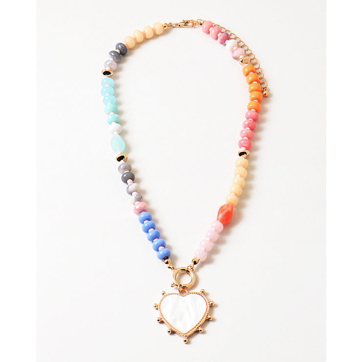 RAINBOW / MOTHER OF PEARL HEART STATEMENT NECKLACE