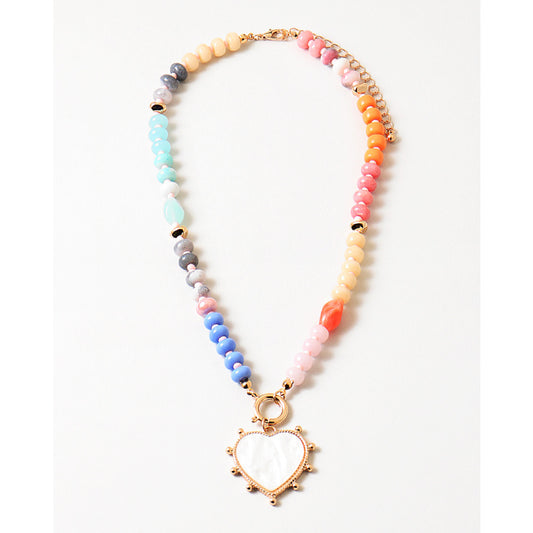 RAINBOW / MOTHER OF PEARL HEART STATEMENT NECKLACE