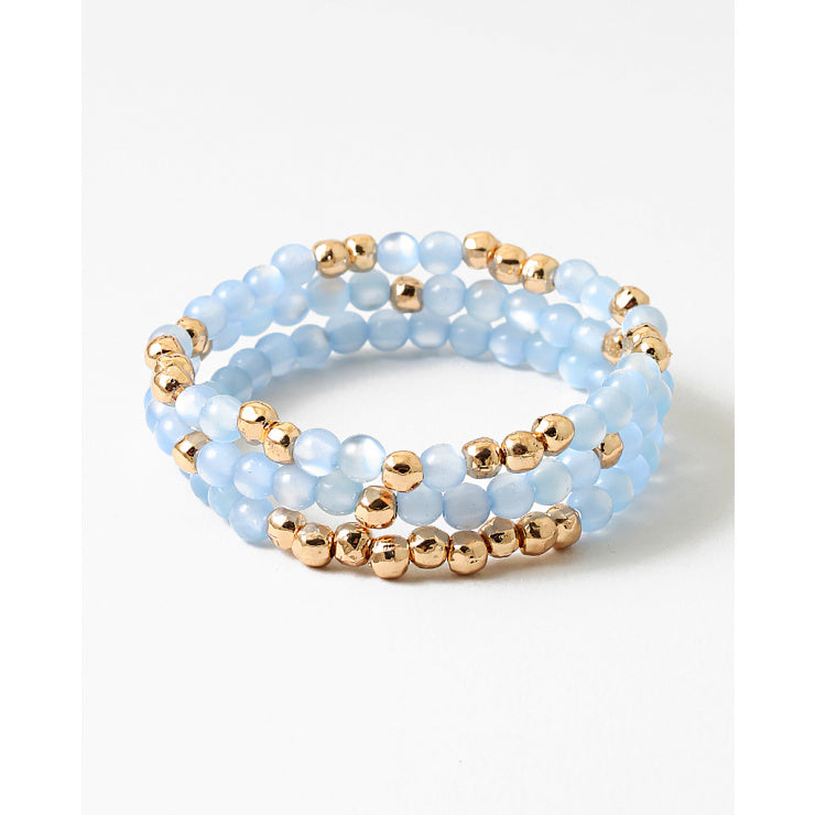 light blue / gold beaded bracelets