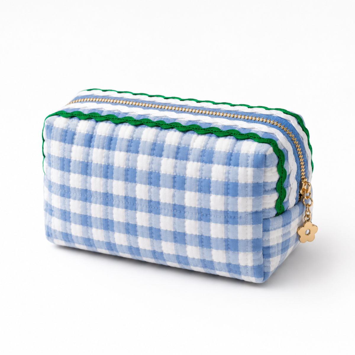 Ellison+Young Color Wave Gingham Cosmetic Case, Playful Details: Blue