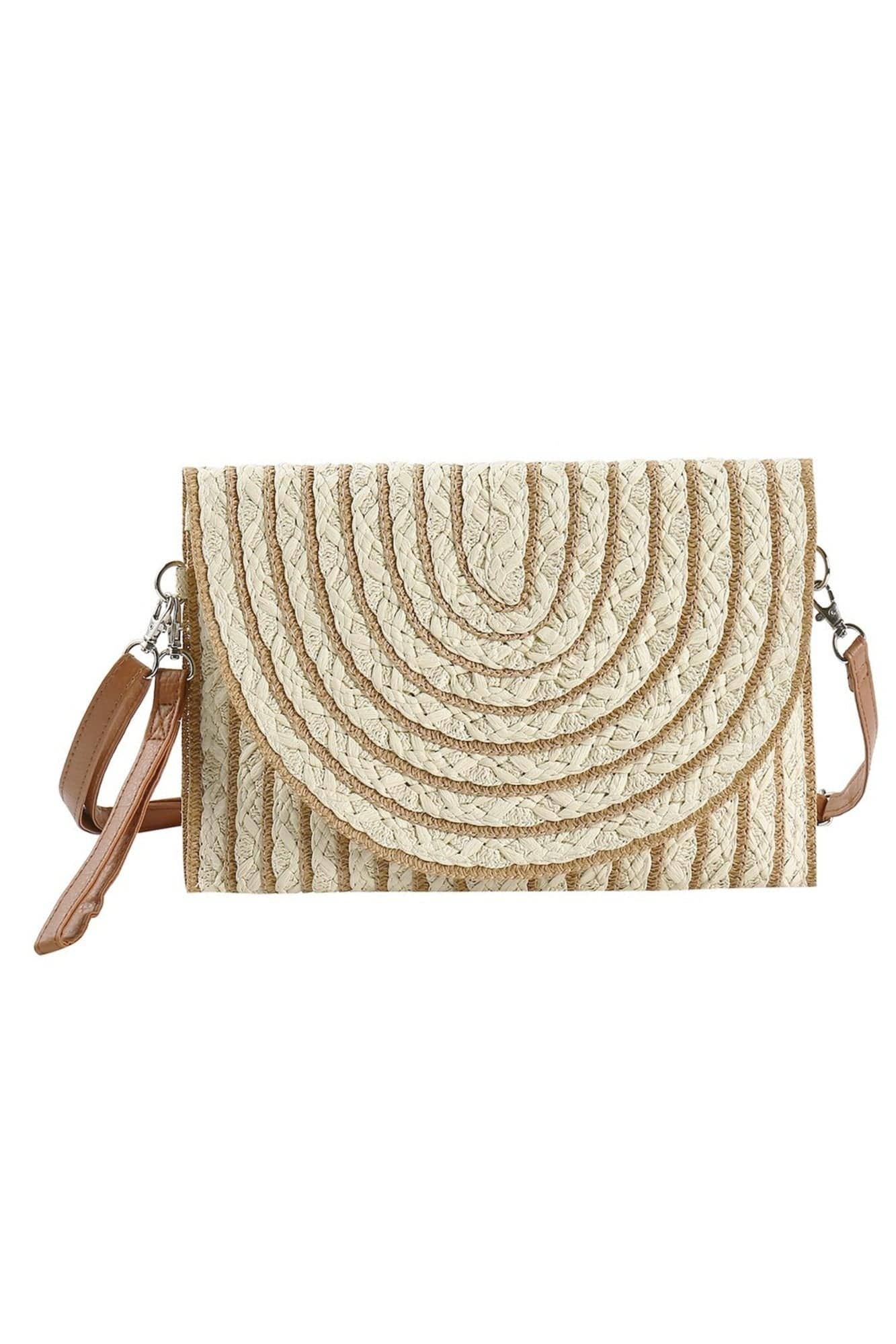 Georgia Striped Straw Crossbody/Clutch: Beige