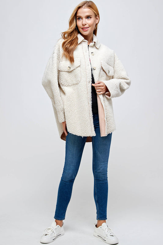 Oversize Sheep Fur Button Jacket