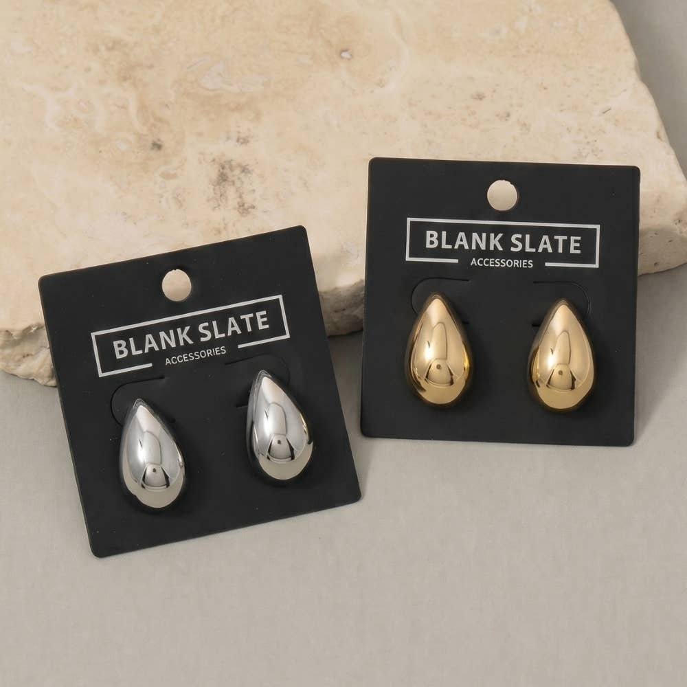 Gold Dipped Chunky Teardrop Pebble Stud Earrings: G