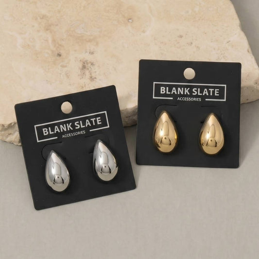 Gold Dipped Chunky Teardrop Pebble Stud Earrings: G