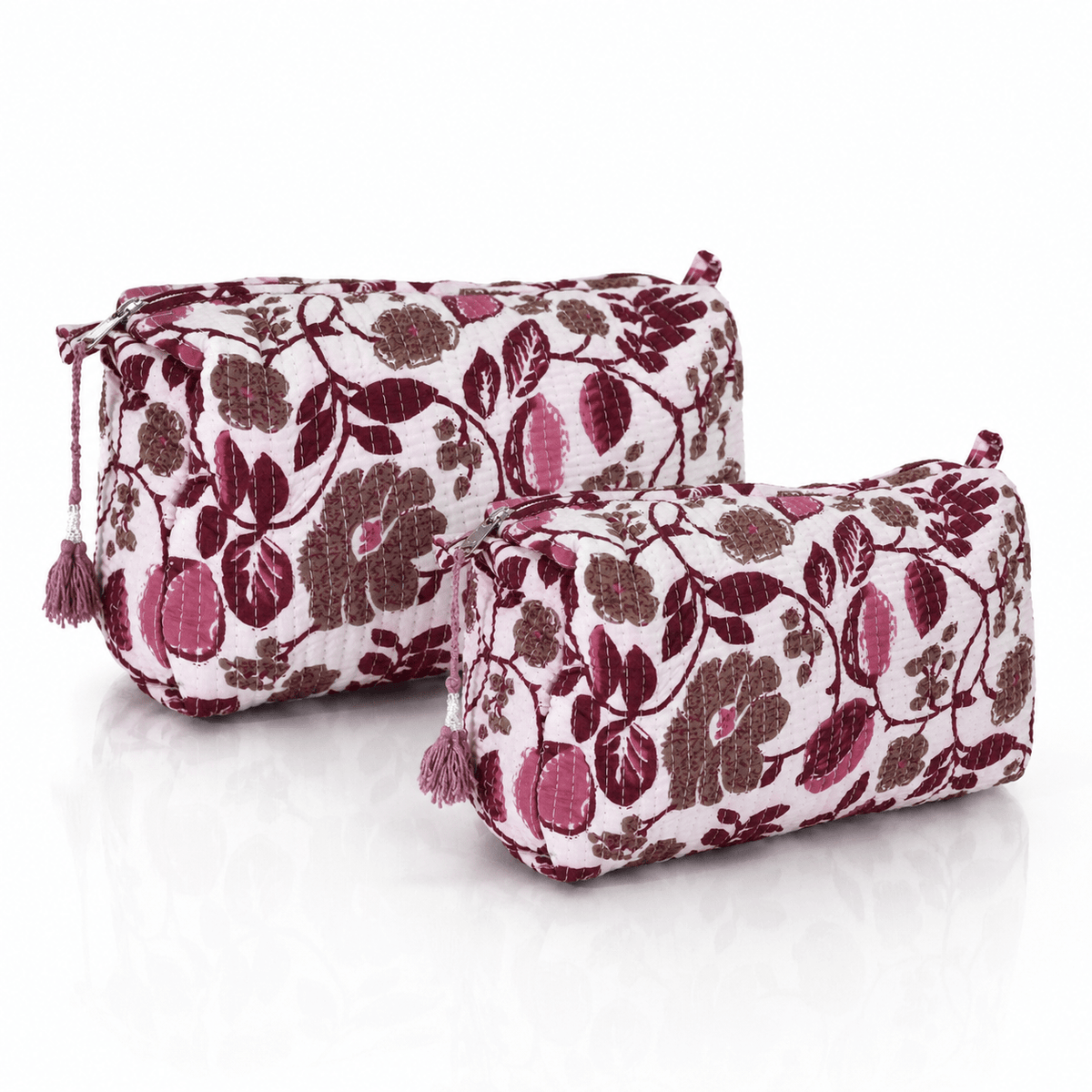Cotton Block Print Pouch Pink