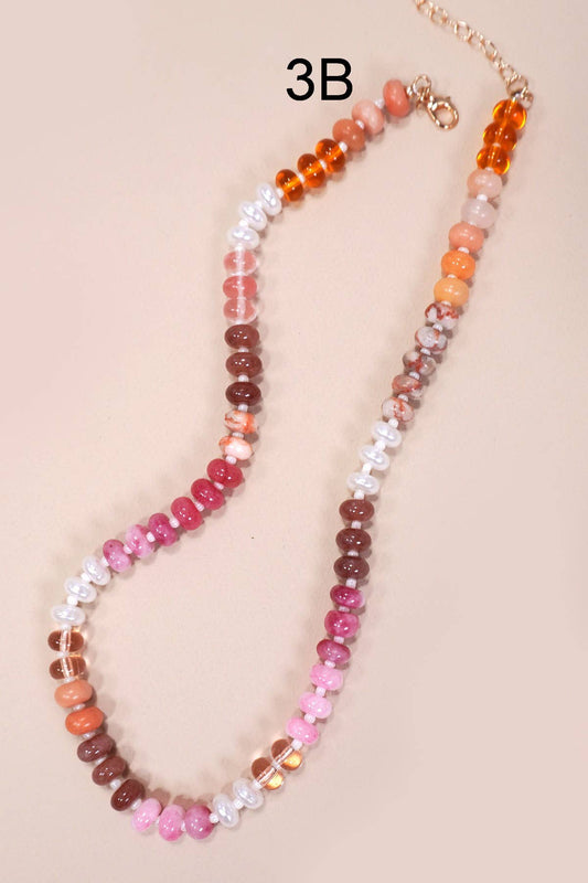 Natural Agate Glass Semi Precious Bead Necklace | 3B