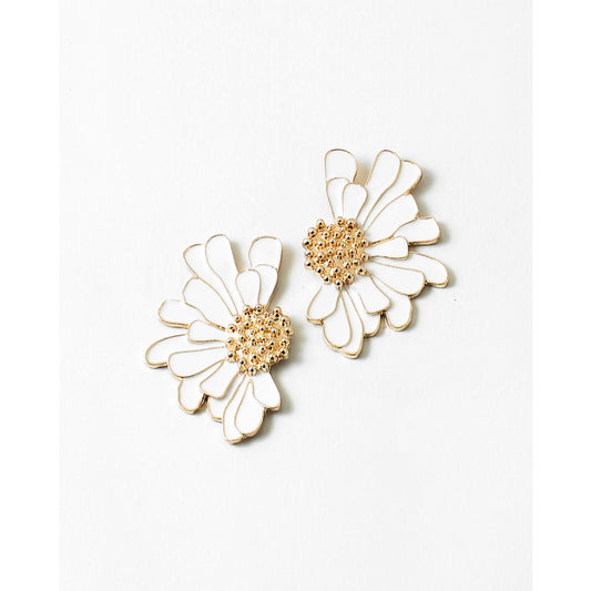 White Floral Statement Earrings