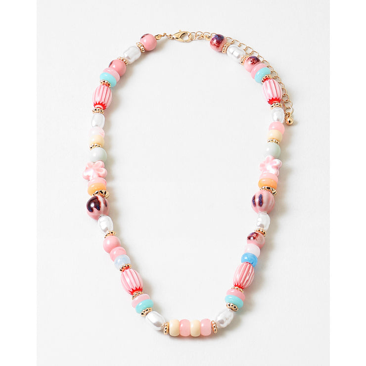 Pink, Mint & Pearl Beaded Necklace