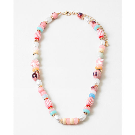 Pink, Mint & Pearl Beaded Necklace