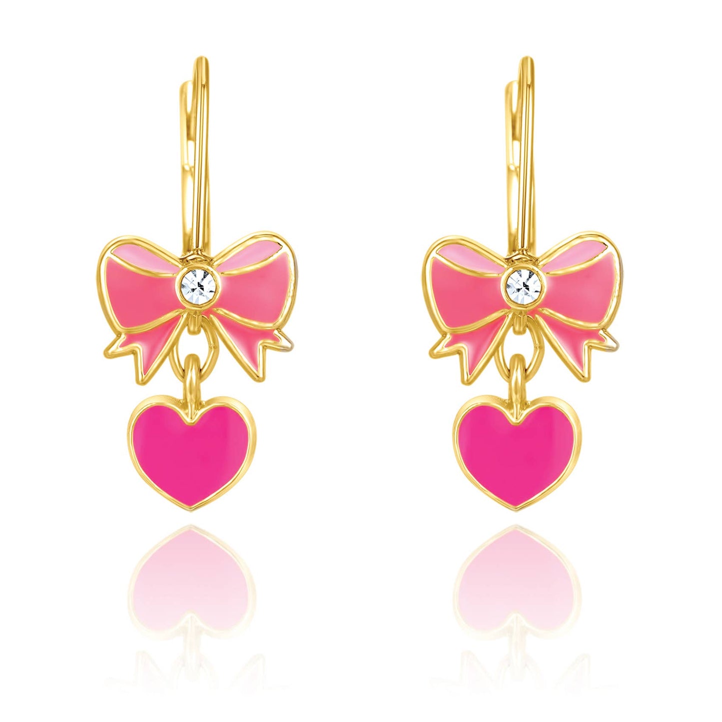 Pink Heart and Bow Lever Back Earrings