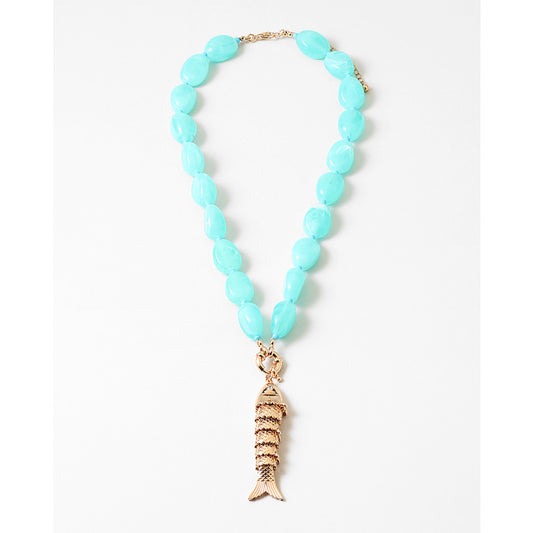 Mint Beaded Golden Fish Necklace