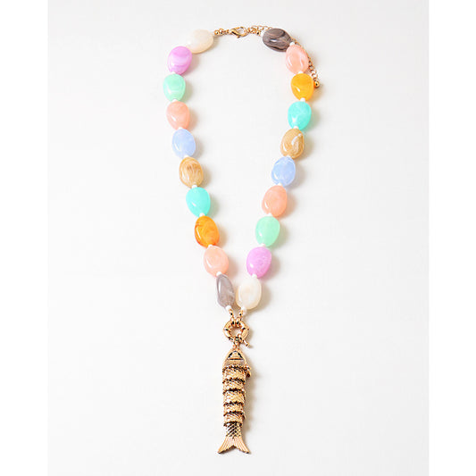 Pastel Beaded Fish Statement Necklace