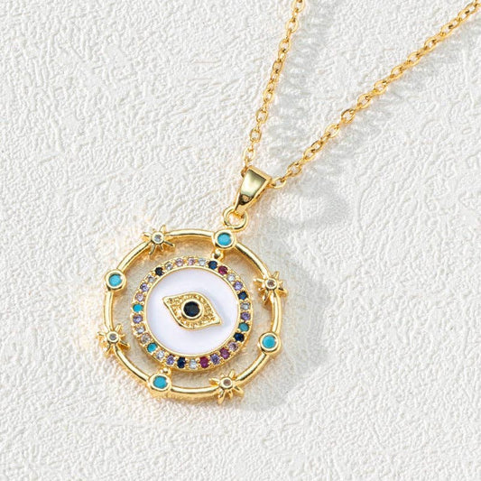 Multi Style Rhinestone Evil Eyes charm Gold Plated Necklace: X