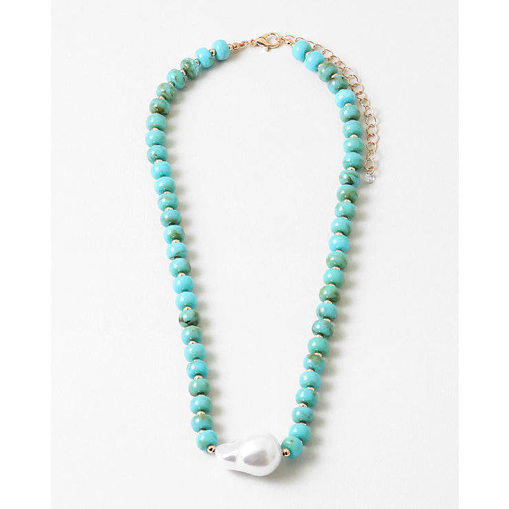 Turquoise & Pearl Beaded Necklace