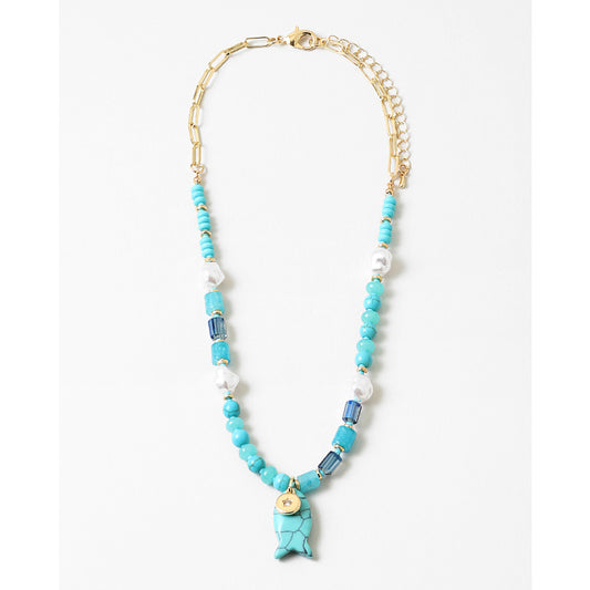 Summer Fish Turq & Pearl Necklace