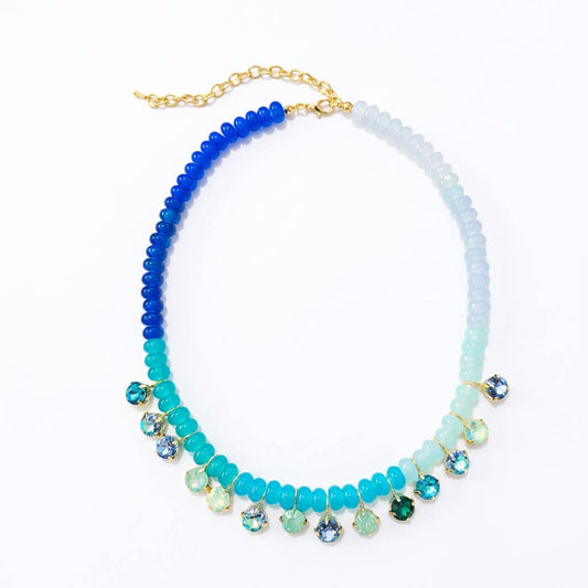 Boho Rondelle Beaded Rhinestone Choker Necklace: Blue / M