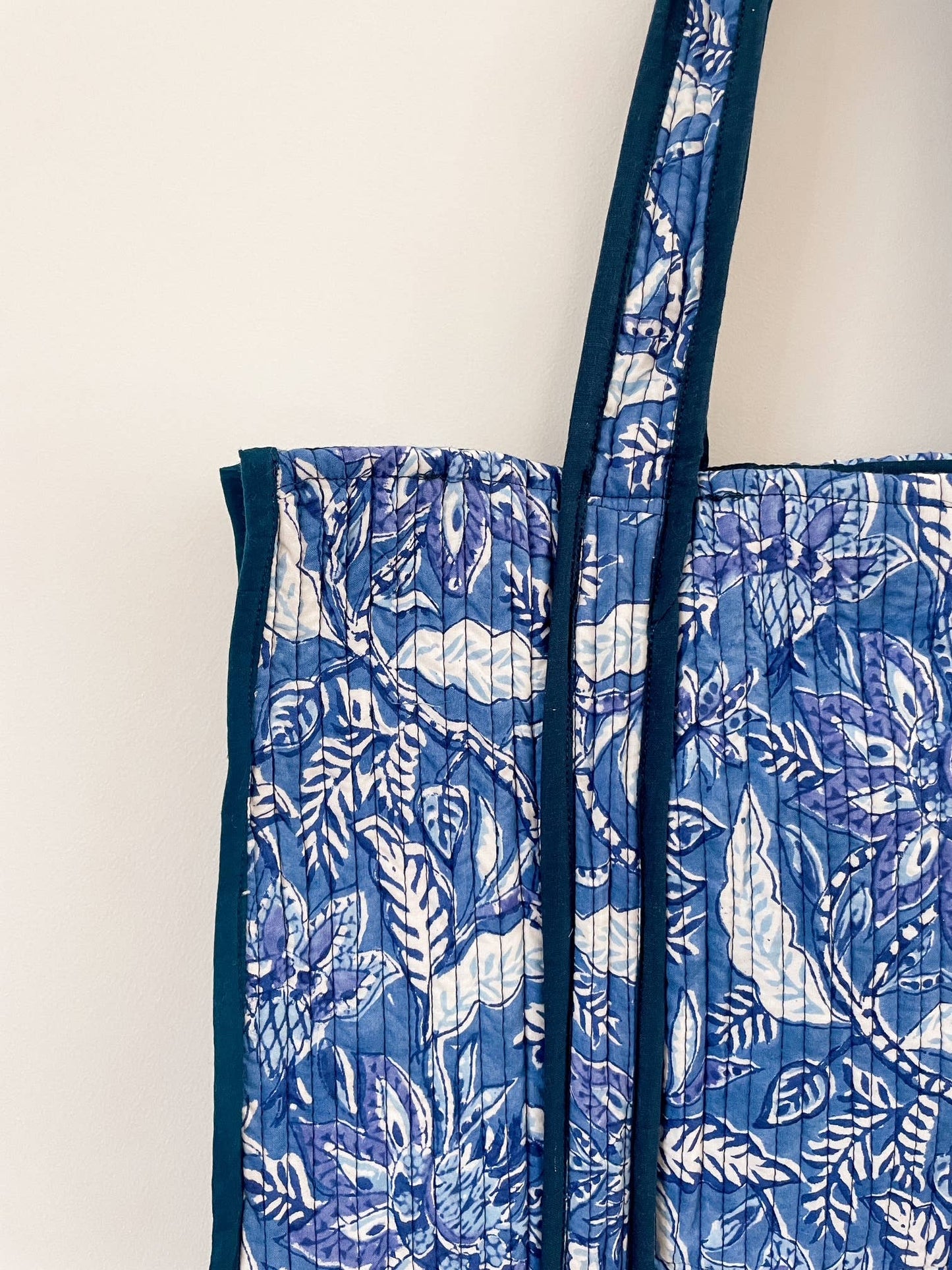 Blue Garden Block Print Tote Bag