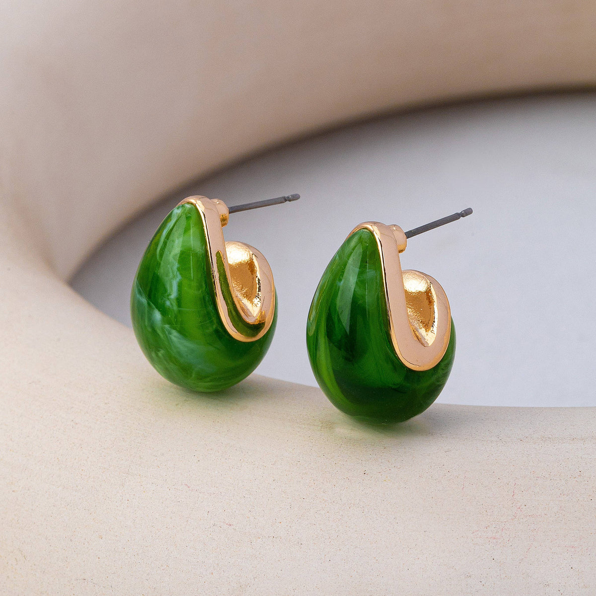 Marbled Teardrop Stud Earrings | Green