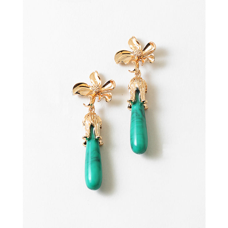 Golden Flower Green Earring