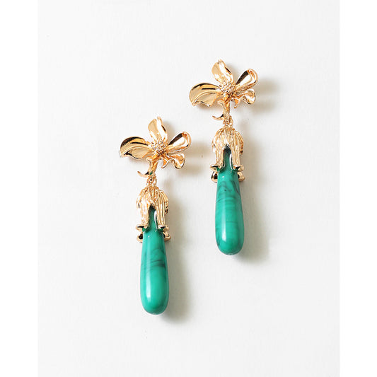Golden Flower Green Earring