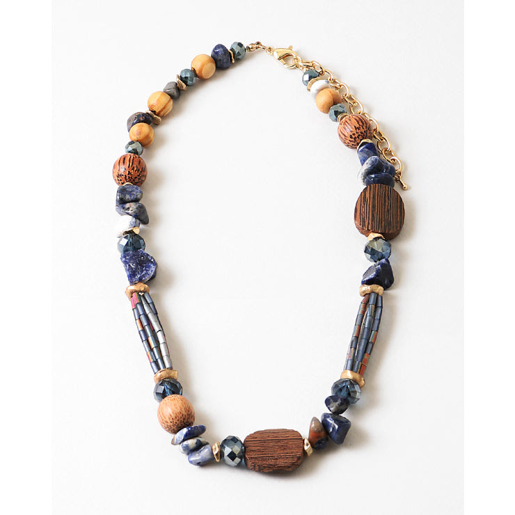 Wood & Lapis Beaded Necklace