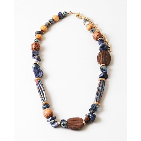 Wood & Lapis Beaded Necklace
