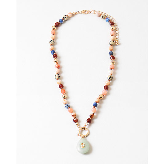 Salmon, Navy & Mint Beaded Necklace