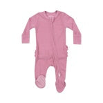 Ribbed Wild Rose - 2 Way Zipper Ruffle Back Footie