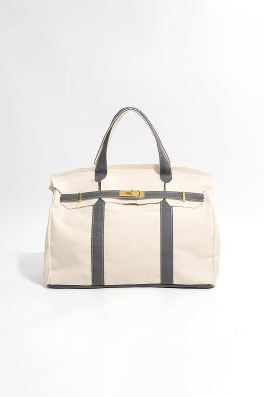Handmade Premium Cotton Canvas Boat Bag White/ Grey