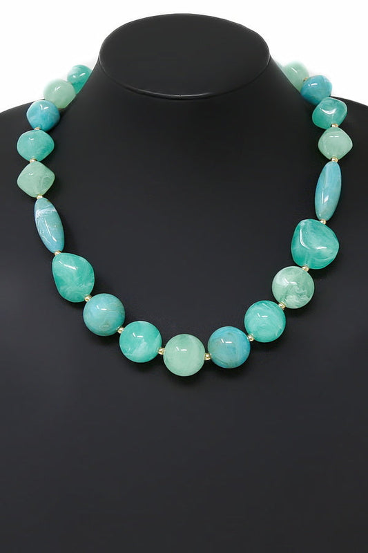 Resin Marble Beaded Short Necklace - Turquoise