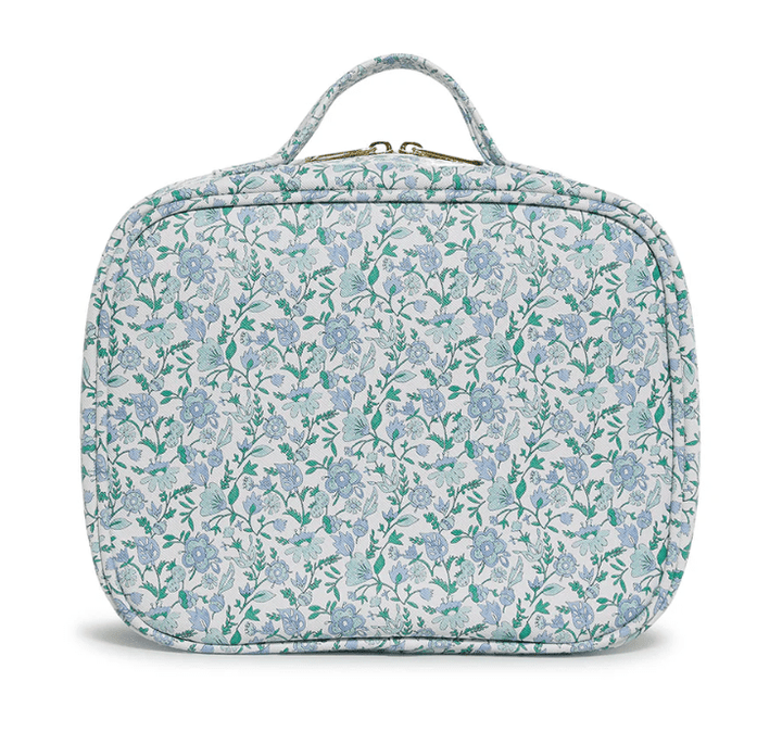 Luxe Trvl 2 Cosmetic Toiletry Case - Hamptons Floral With Chambray Pinstripe Liner