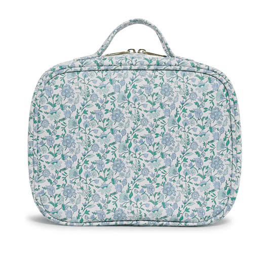 LUXE TRVL 2 Cosmetic Toiletry Case - HAMPTONS FLORAL with Chambray Pinstripe Liner