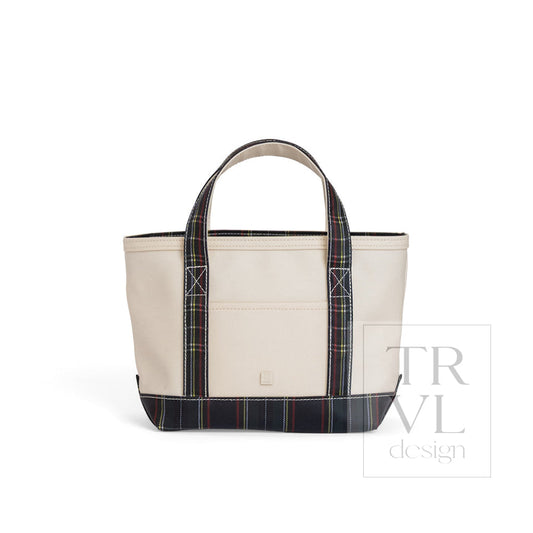 MINI TOTE - COATED CANVAS NATURAL With CAMBRIDGE PLAID TRIM