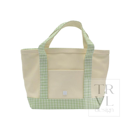 MINI TOTE - COATED CANVAS NATURAL With GINGHAM LEAF TRIM