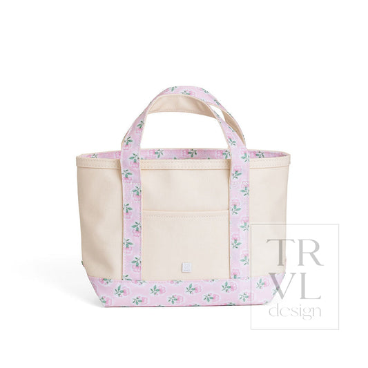 MINI TOTE - COATED CANVAS NATURAL With PETITE FLEUR PINK TRIM