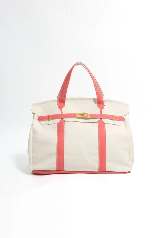 Handmade Premium Cotton Canvas Boat Bag White/ Pink