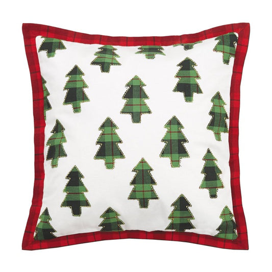 Plaid Trees Applique Embroidered Pillow