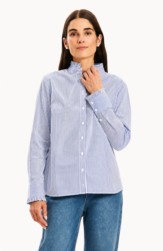 Peggy Ruffle Stripe Shirt in Navy
