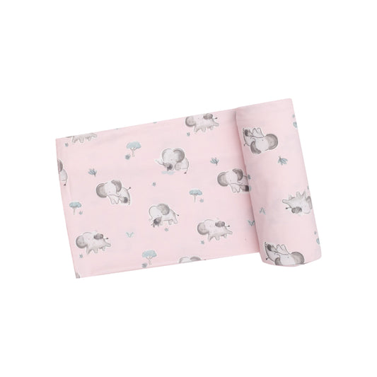 Gray Elephants 45X45- Pink Swaddle Blanket