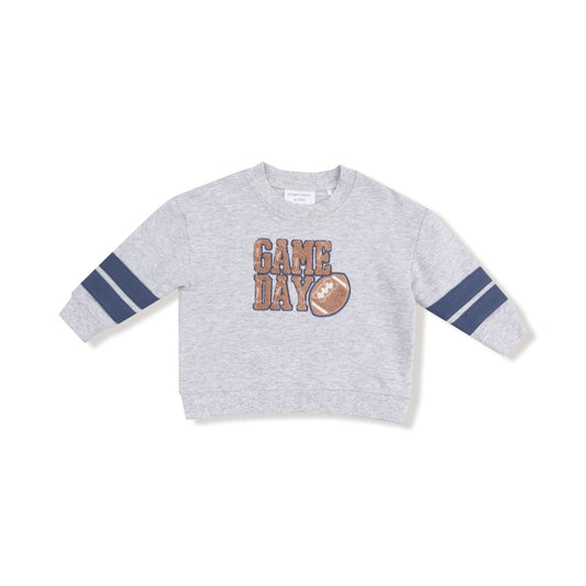 French Terry Sport - Varsity - Light Grey Heather - Cozy Drop Sleeve Sweatshirt W/ Varsity Stripes