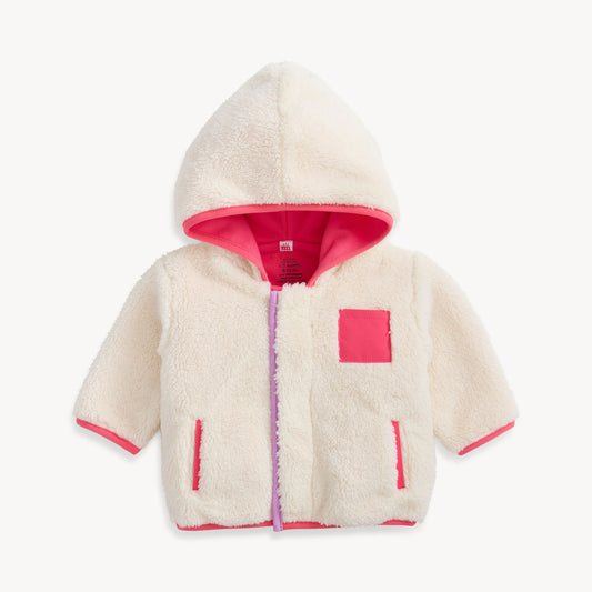 Gentle Cream Sherpa Girl Jacket W/ Stripe Rib