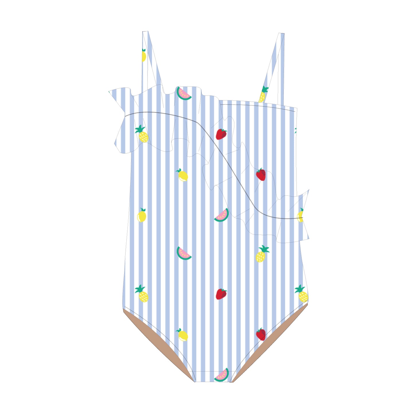 1 Shoulder - Embroidered Ruffle - Picnic Stripe